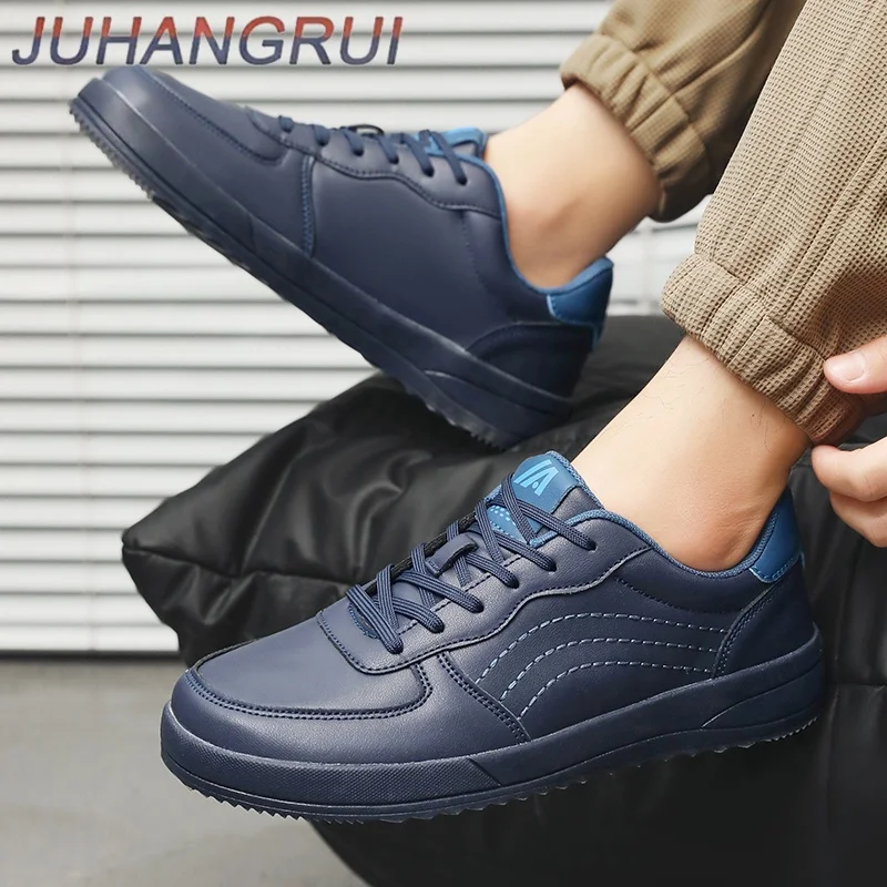 2025 New Mens Casual Shoes Leather Fashion Breathable Sneakers Anti Slip Travel Shoes Lace Up Flats Shoes Comfortable Men Shoes