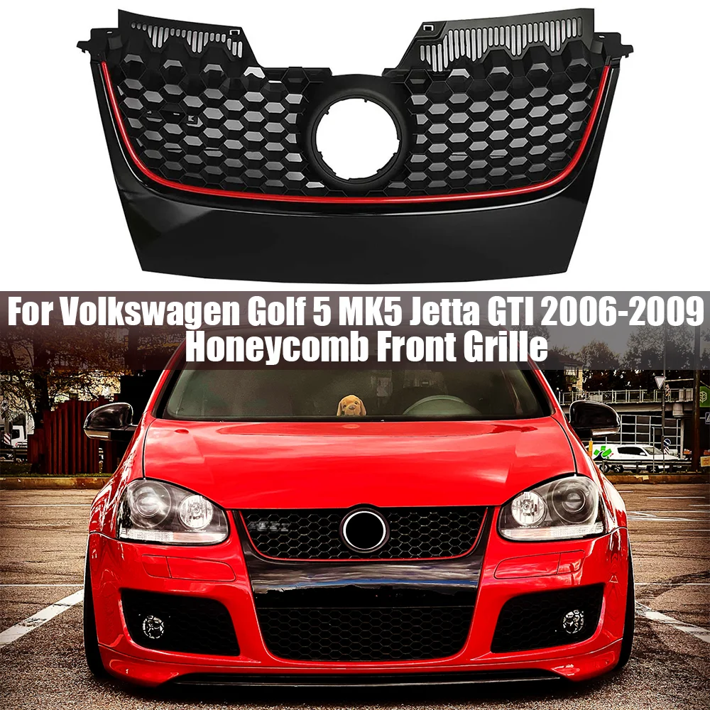 Car Front Bumper Centre Upper Grille Honeycomb Hex Mesh Grills For Volkswagen VW Golf 5 MK5 Jetta GTI 2006 2007 2008 2009