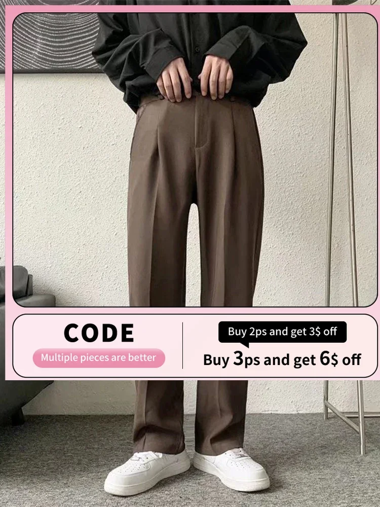 

Autumn Men's Trousers Korean Loose Thin New Vertical Casual Trend Male Pants 2022 New Fashion Solid Color Simple T3294
