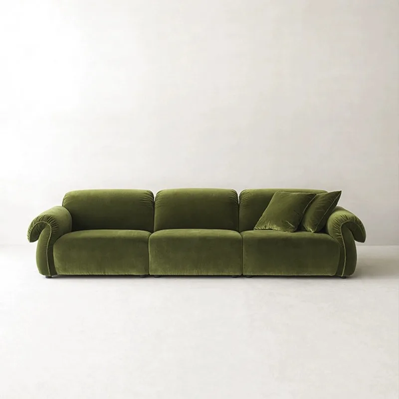 

Customizable light luxury French living room small apartment retro dark green velvet octopus sofa designer straight row wabi
