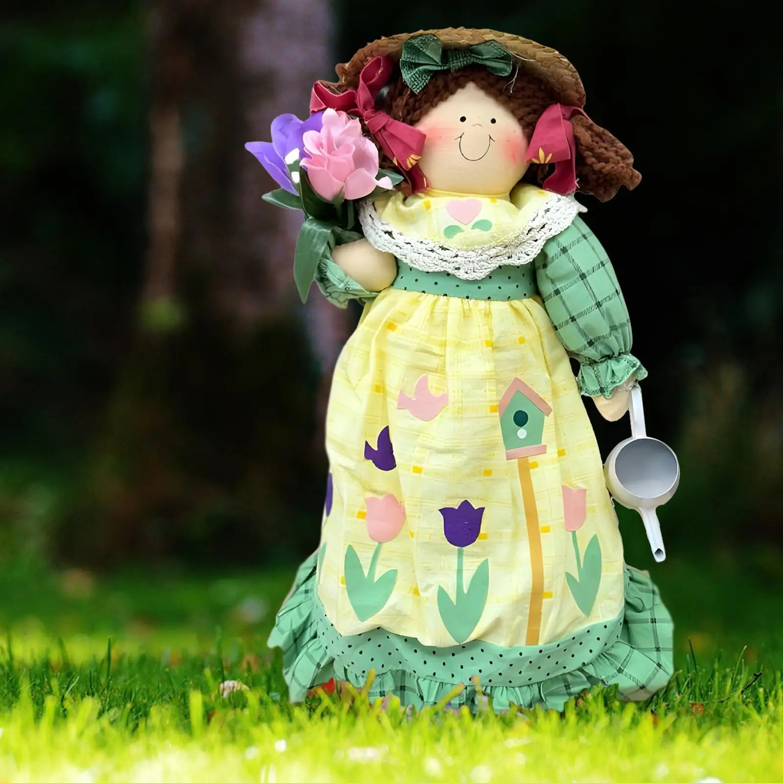 Baby Doll with Gardening Dress Snuggly Soft Doll for Holiday Decoration Gift