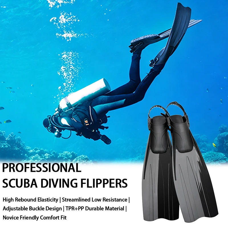 

Freediving & Scuba Diving Fins - High Rebound, Adjustable for Novices, Streamlined Efficiency, TPR + PP, Snorkeling Flipper