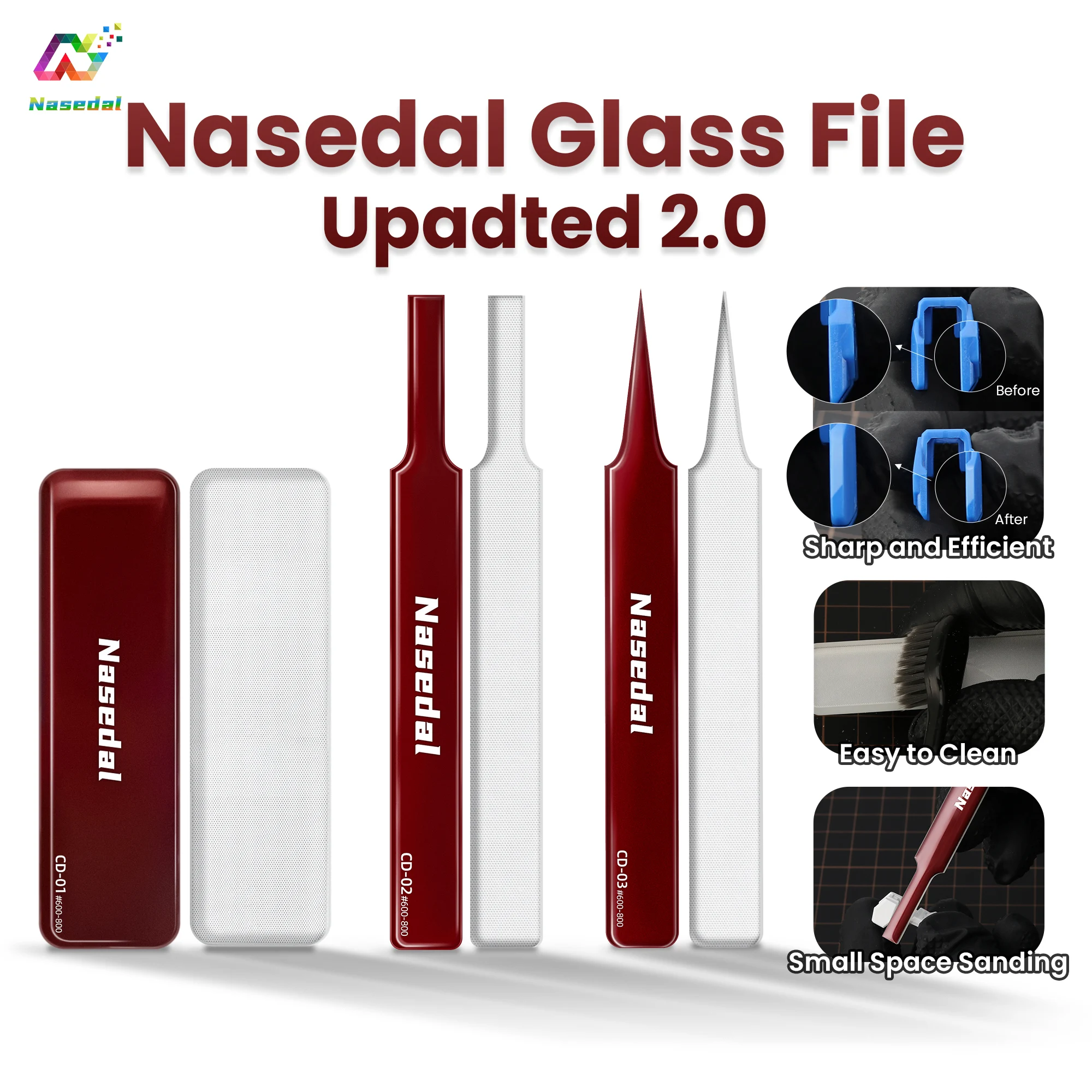Nasedal #600-800 Glass File Updated 2.0 Washable for Gundam Scale Model DIY Nub Mirror Polishing Small Flat Surface Sanding Tool