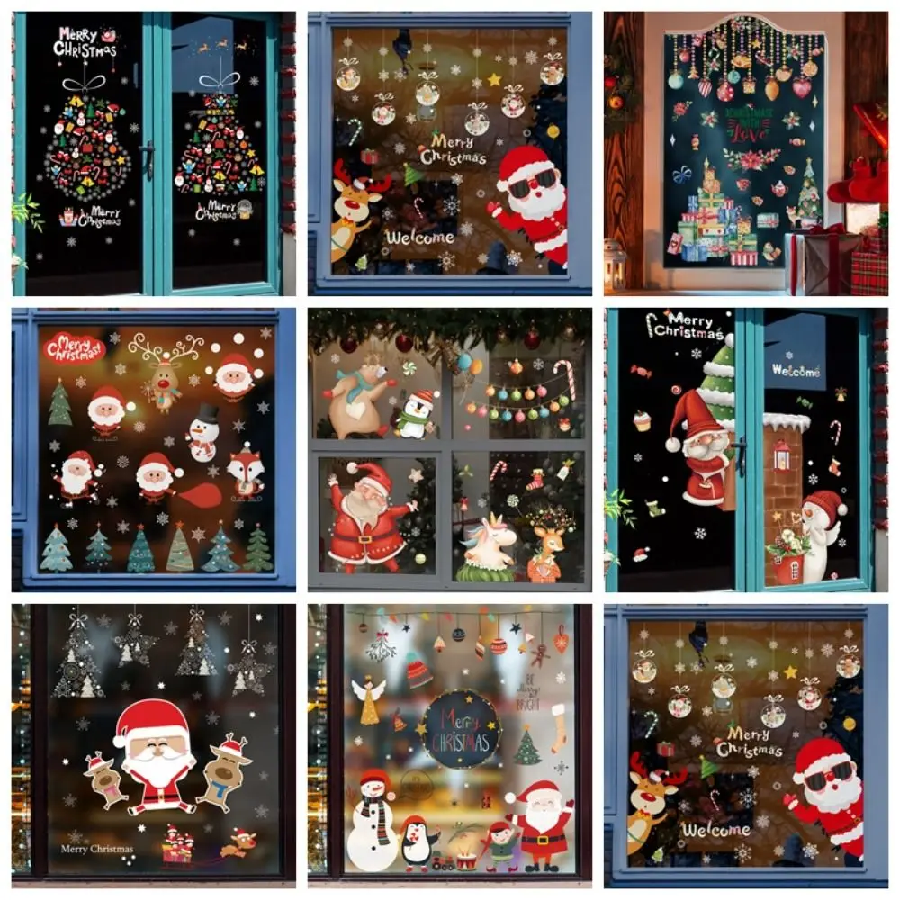 PVC Christmas Window Glass Stickers Removable Handmade Santa Claus Decal Santa Claus Self-adhesive Snowflake Wall Stickers