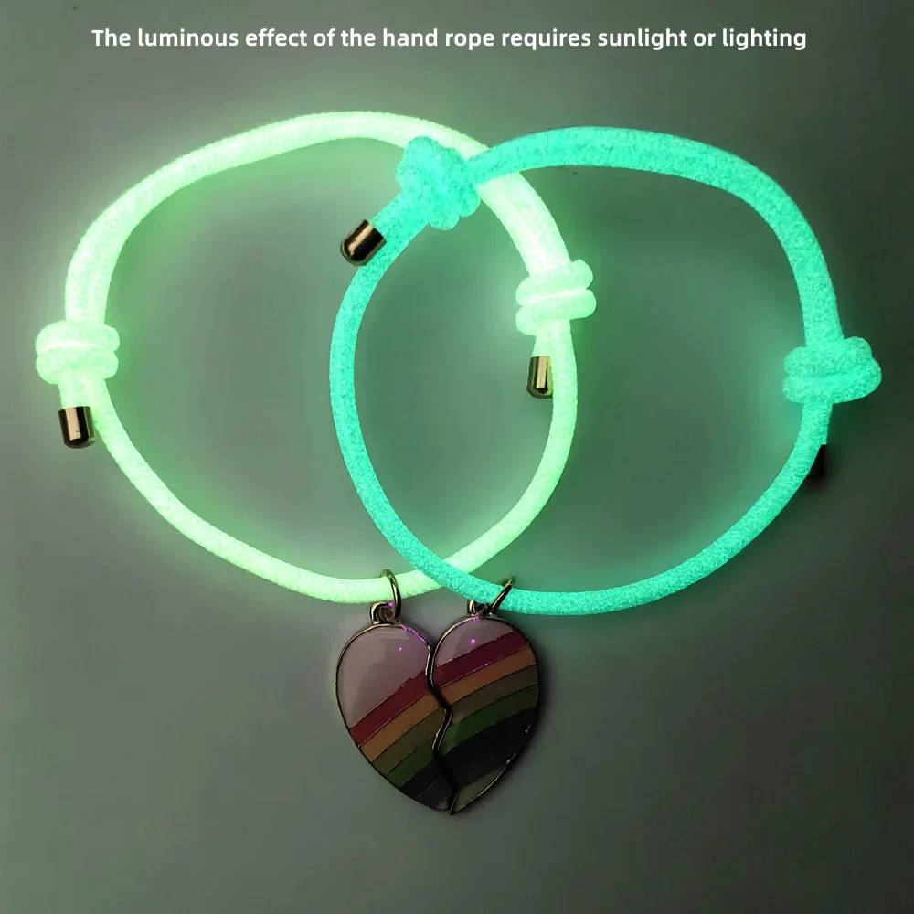 Lovecryst 2 قطعة/المجموعة على شكل قلب قوس قزح اللون أفضل صديق سوار BFF الصداقة مجوهرات هدايا للأطفال #5