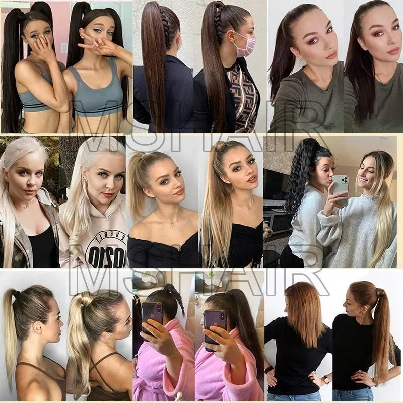 ذيل حصان قصير شعر الإنسان وصلات شعر طبيعية حقيقية شعر ريمي ذيل الحصان كليب على وصلات شعر ذيل حصان شقراء بني أسود