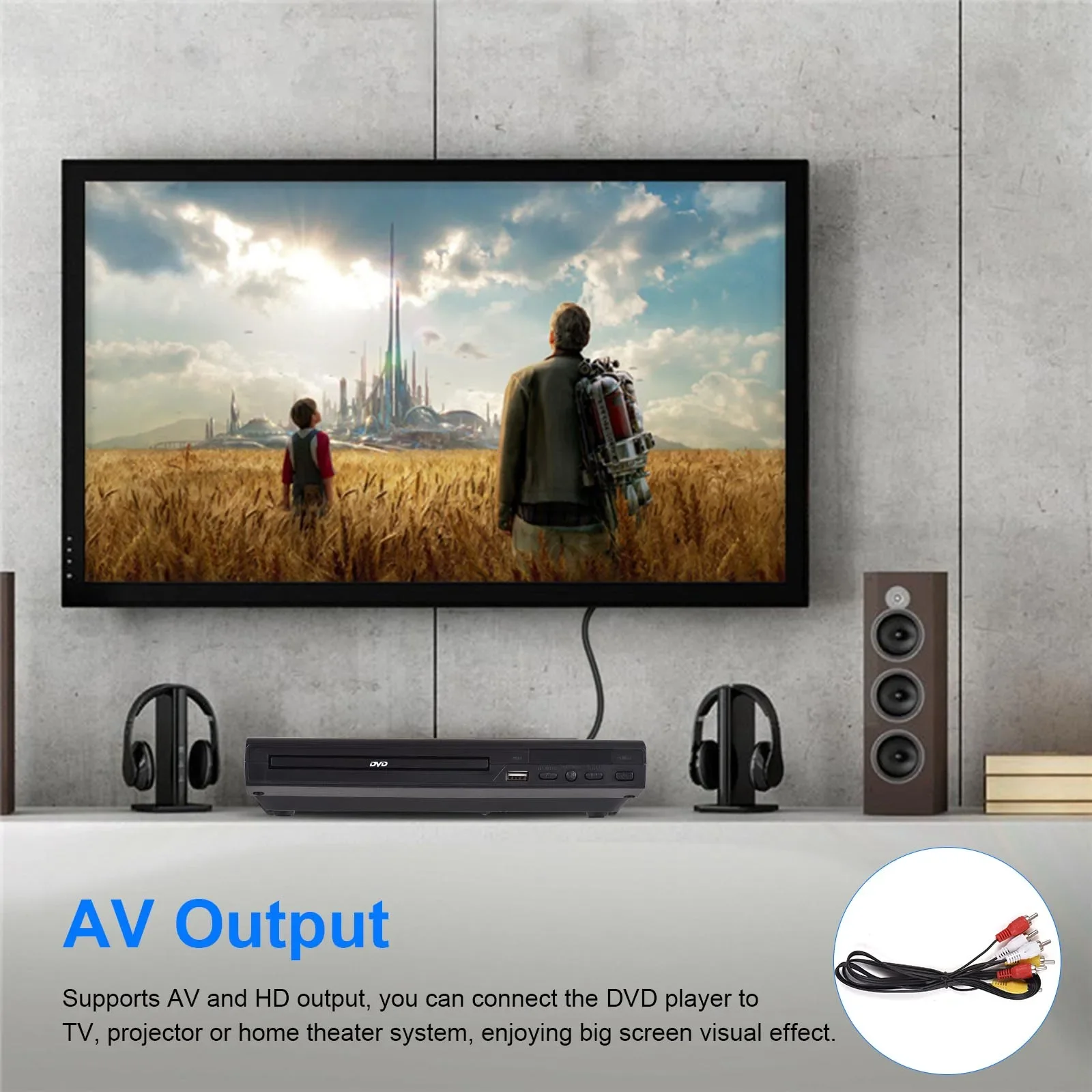 DVD-225 Pemutar DVD Rumah Pemutar DVD CD Disc Pemutar Multimedia Digital Output AV dengan Remote Control