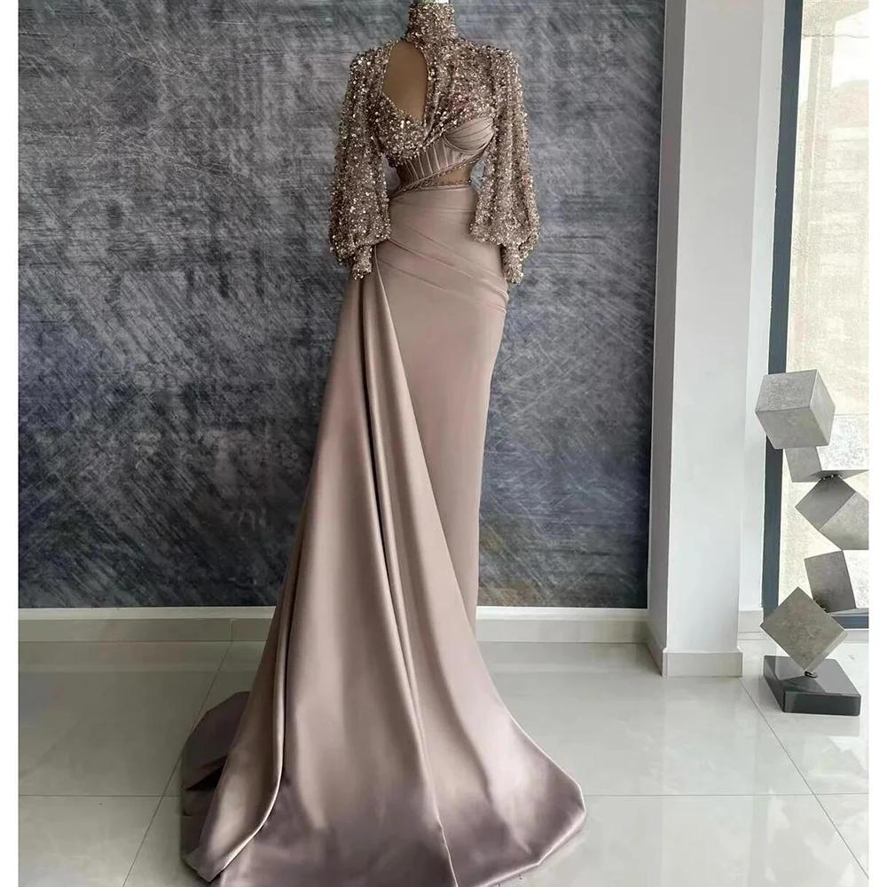 2023 Celebrity With Cape Ruched Sweetheart Prom Party Women Gowns Robe Soirée Arabic Glitter Sequins Evening Dresses Long Luxury