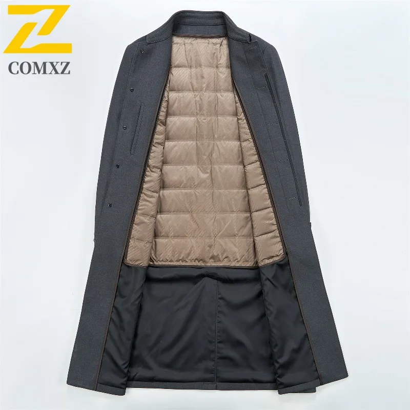 COMXZ موضة الرجال أسفل سترة الراحة في الهواء الطلق مكتب طويل الركبة الدافئة خندق معطف عادية انفصال الداخلية بطانة الشتاء معطف مبطّن