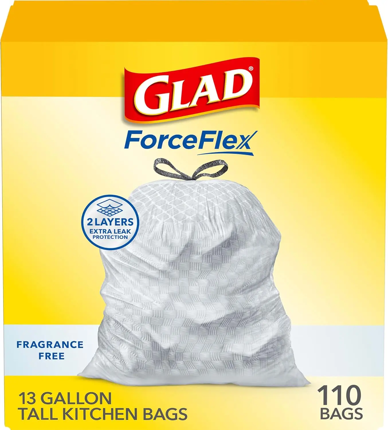 

13 Gallon Tall Kitchen Drawstring Trash Bags, 110 Count, Fragrance Free with Leak Protection