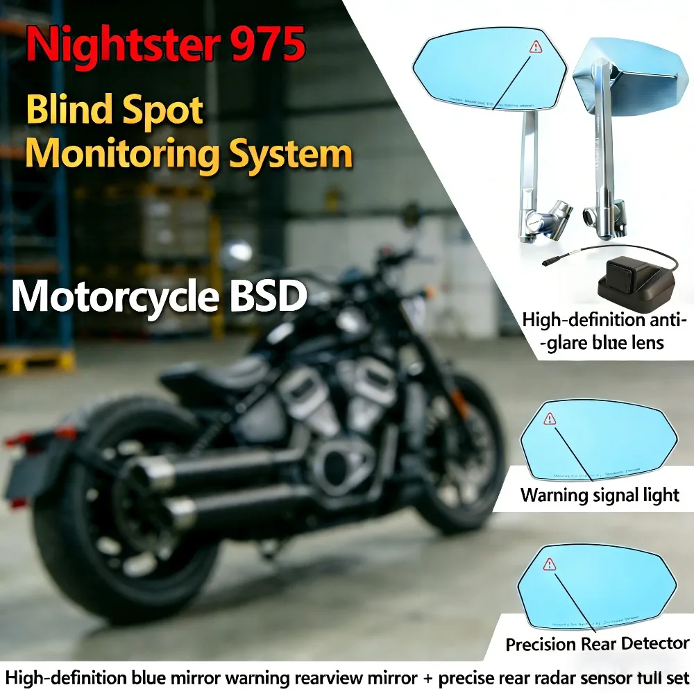 

2026 Upgraded Motorcycle BSD System Full Kit - Long Range Radar HD Anti-Glare Mirror Blind Spot Alert