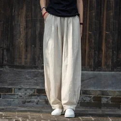 High Quality Cotton Linen Casual Trousers Women New 2024 Autumn Vinatge Style Solid Color Loose Female Bloomers Pants M136
