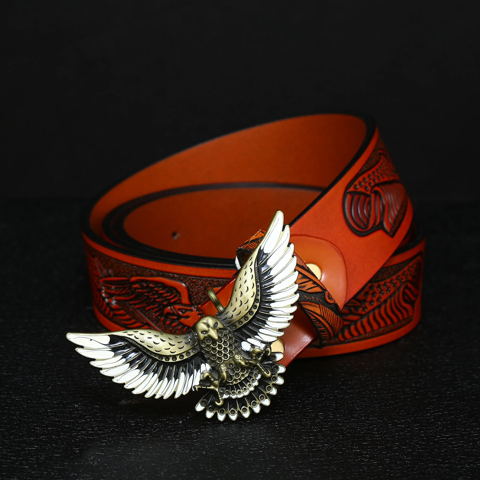 

Western Denim Zinc Alloy Eagle Belt Buckle with Embossed Leather Belt for Men's Jeans Decorative Accessories