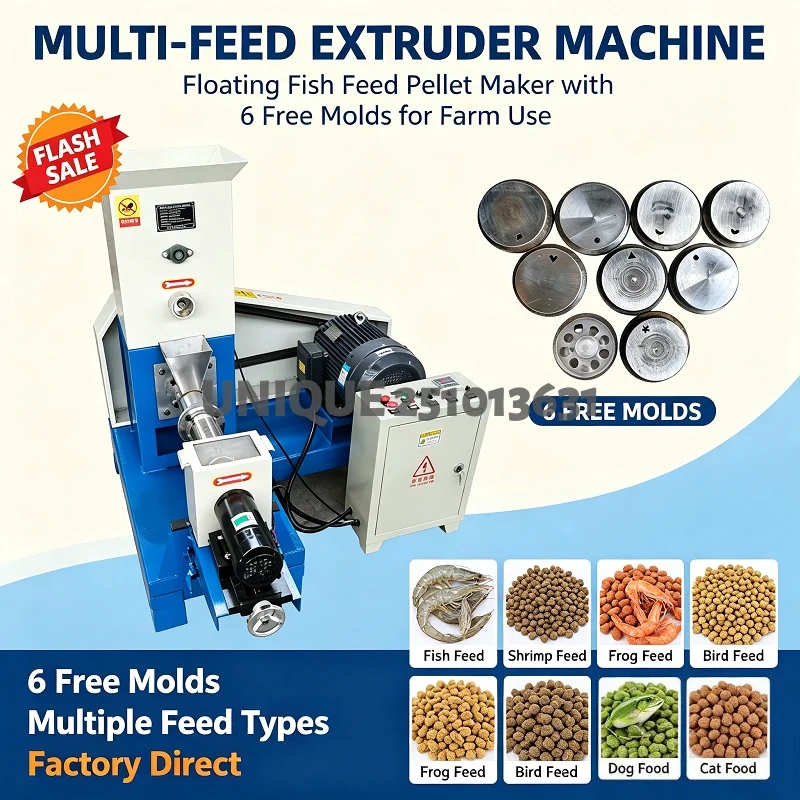 120‑150kg/H Floating Fish Feed Extruder Making Screw Type Puffing Mill for Dog Cat Bird Shrimp Pet Feed Maker With Free Molds