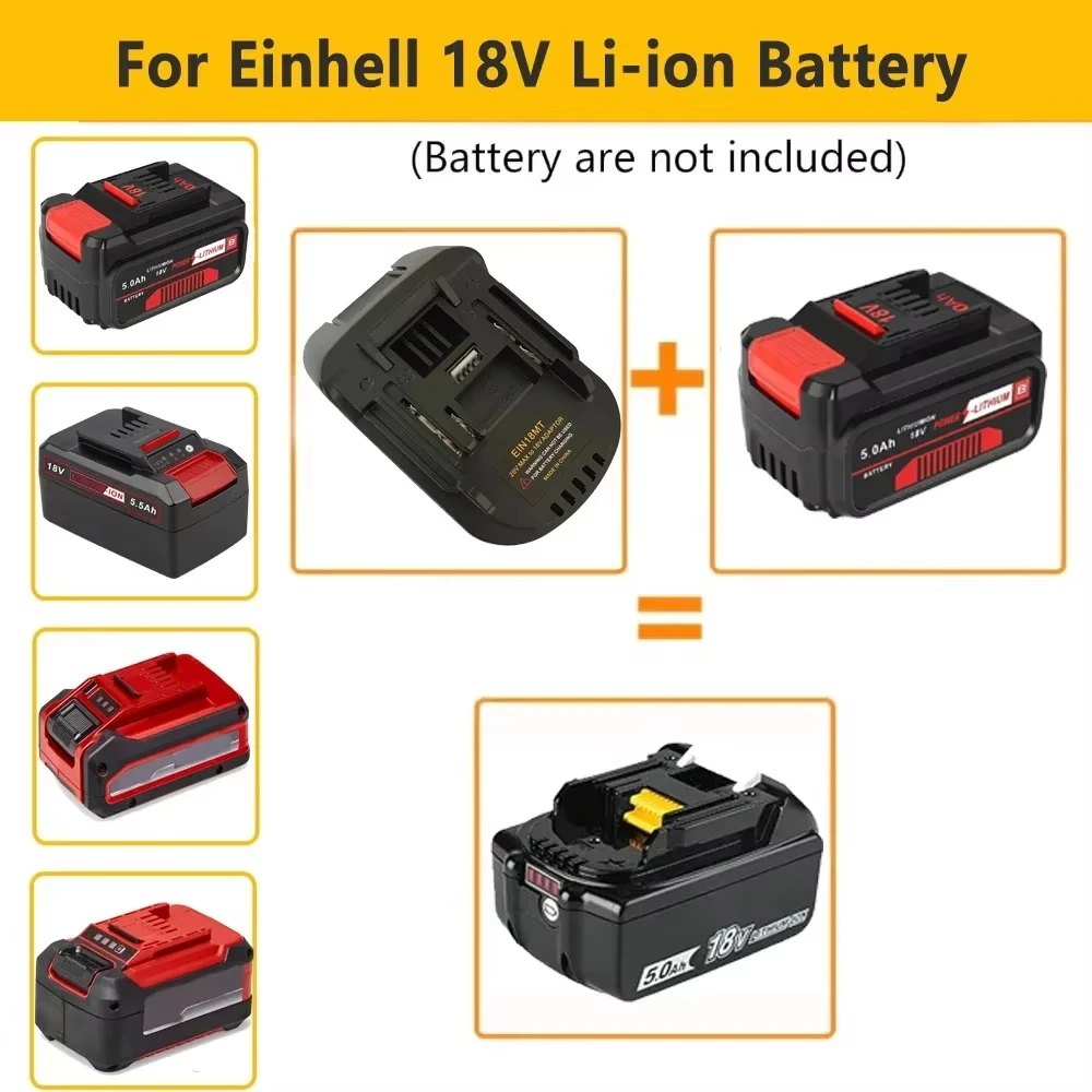 Battery Adapter for Einhell 18VLi-ion Battery with USB Convert to for Makita 18VLi-ion Battery Power Tools for Makita 18V Tool