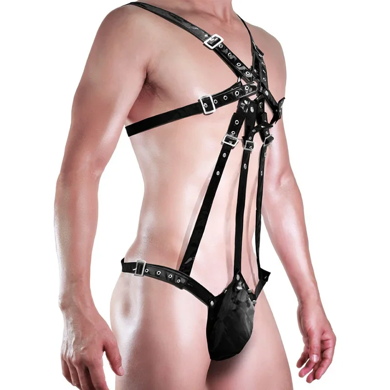 Men Sexy Leather Vest Bondage Lingerie Gay Harness Adjustable Body Chest Harness Full Body Bdsm Strap Belt Restraint Kit Black