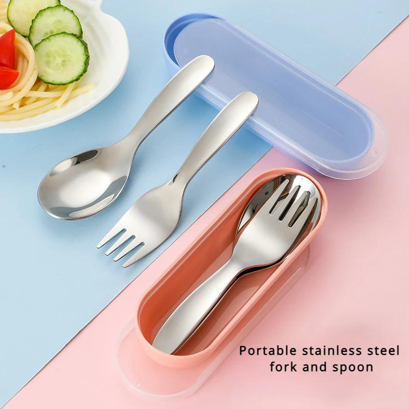 2 PCS 1 Set Portable Spoon Fork Tableware Outdoor Camping Stainless Steel Cutlery Set for Hiking Outdoor Camp Cooking Supplies