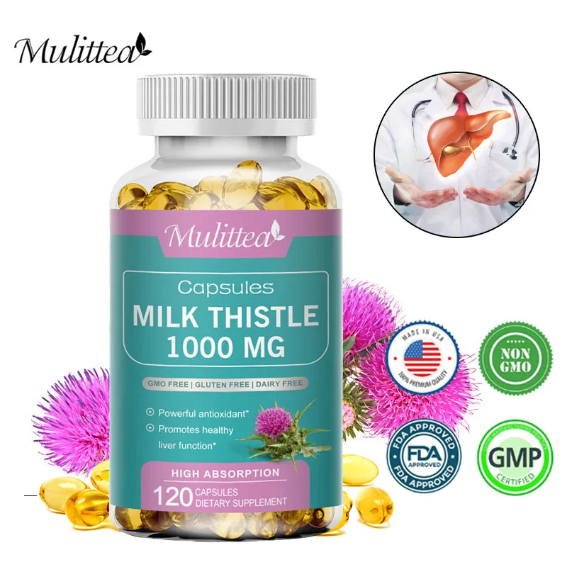 Mulittea Milk Thistle Extract Capules 1000mg Improve Liver Damage Caused By Long-term Drinking Promotes Healthy Liver Function