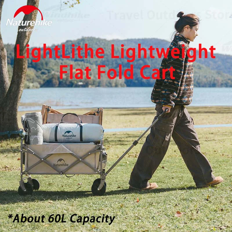 Naturehike Camping Cart Outdoor Trolley 60L Large Capacity Foldable Lightweight Flat Fold Cart Camping Trailer Picnic Camper