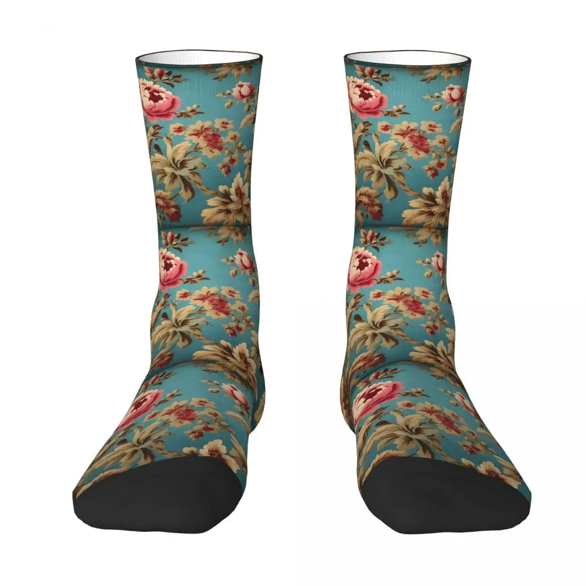 Vintage Flowers Antique Rose Floral French Floral Socks Travel 3D Print Boy Mid-calf Sock