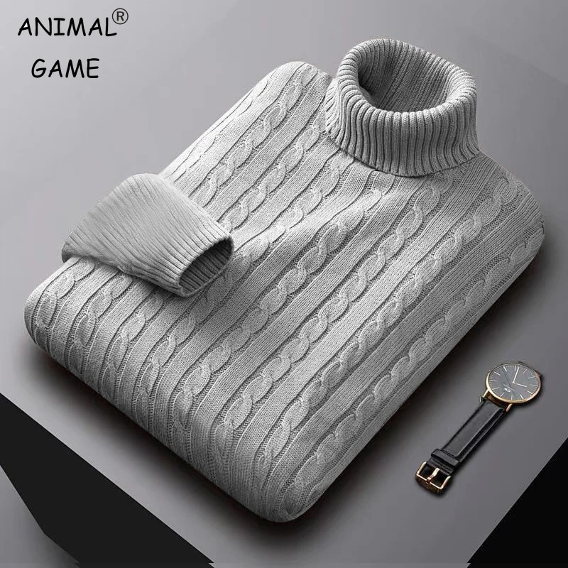 AutumnTurtleneck Knitted Sweater Outdoor Solid Color Pullover Streetwear Winter Warm Lightweight Basic twist sweaters men