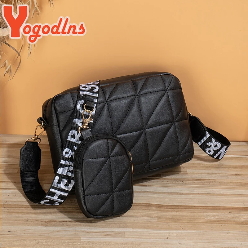 Yogodlns Brand Crossbody Bags Luxury Handbag For Women 2 Pc/Set PU Leather Plaid Quilted Shoulder Messenger Bag Bolso Mujer