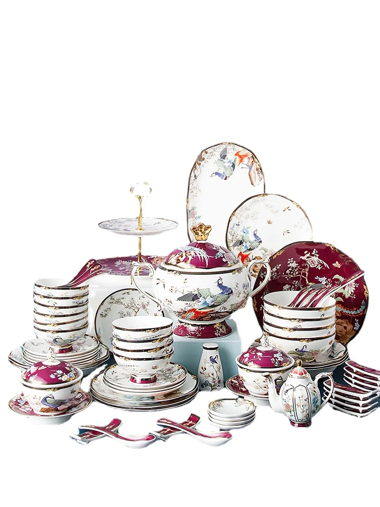 Bone China Bowl and Dish Set High-End Household Bowl Plate Chopsticks Combination Light Luxury Housewarming Chinese