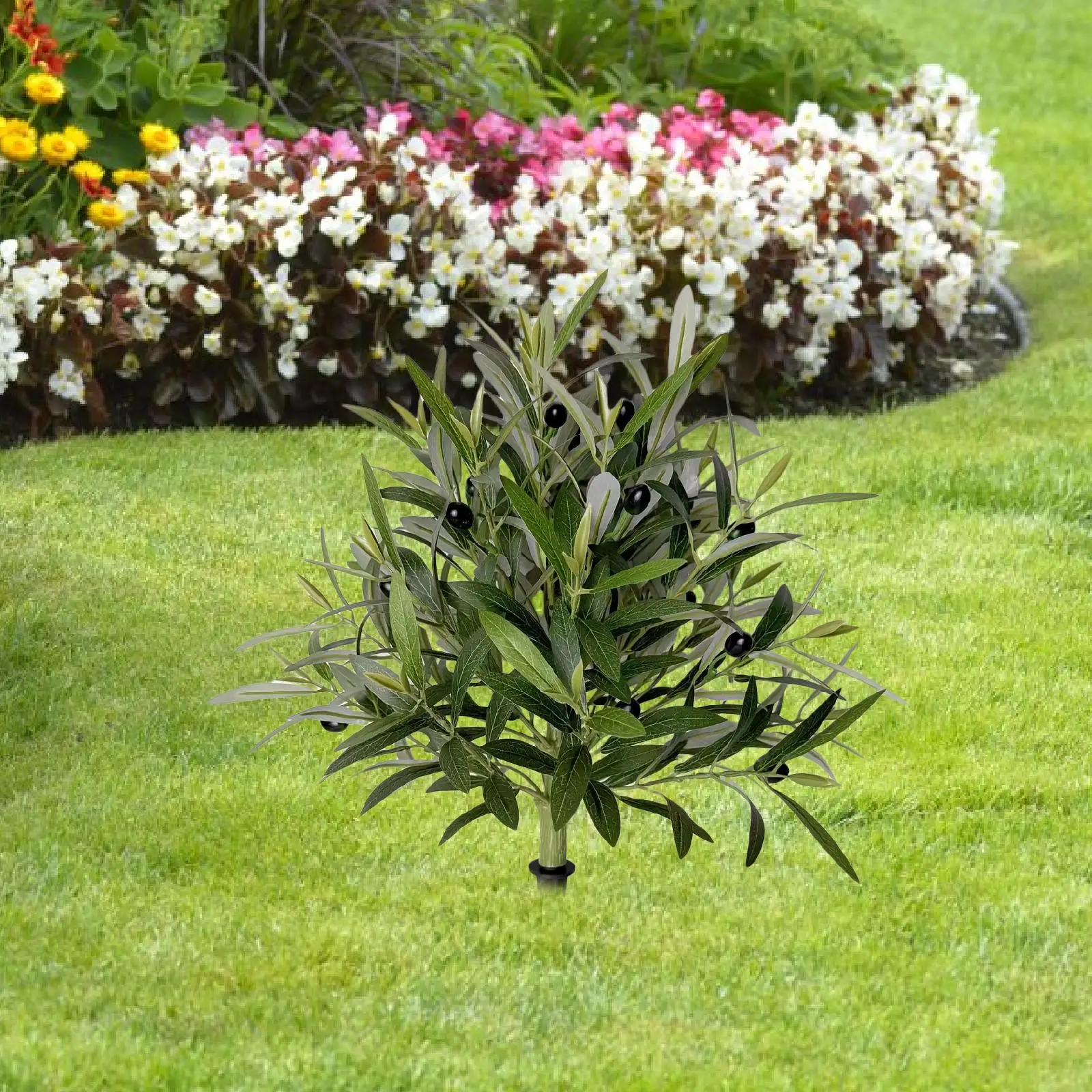 

Artificial Olive Topiary Tree with Ground Stake Micro Landscape Artificial Greenery Shrubs for Lawn Indoor Outdoor Pathway