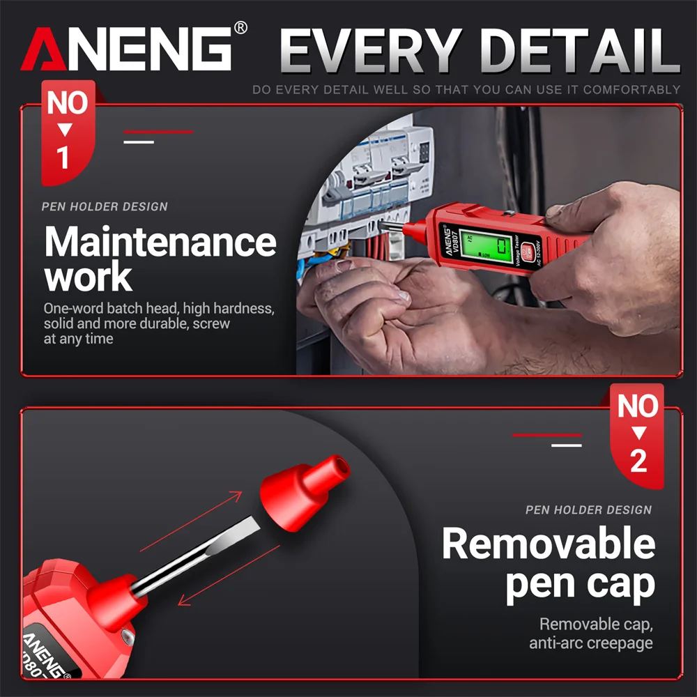 전기 공구 12-300V 유도 검사자 전전문가는 하나의 단어 유도 휴대용 50/60Hz 스마트 전압 탐지기 검사자 전전전기 공구 12-300V 유도 검사자 펜 ANENG VD807 NCV 비 접촉 감지 전기 공구