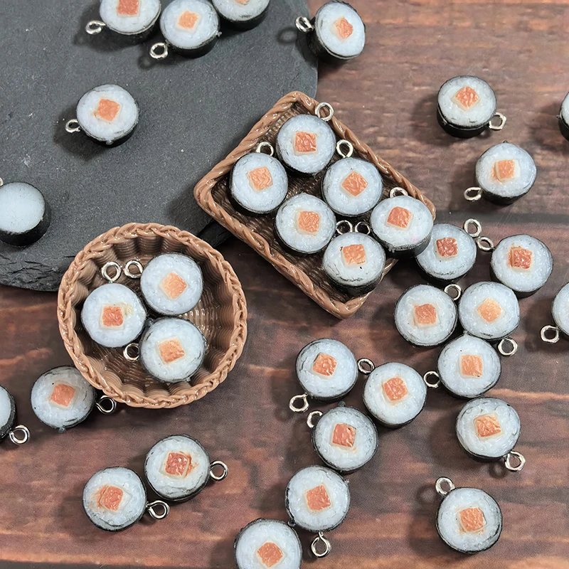 6/10 Uds Mini pulsera de Sushi de algas marinas de PVC colgante de comida simulada DIY para pendiente colgante de teléfono joyería
