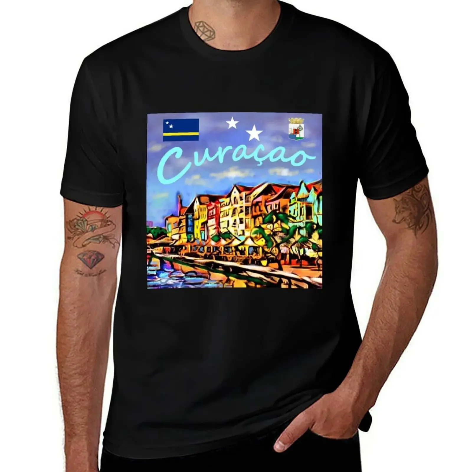 Curacao Travel Poster T-Shirt anime clothes plus size clothes plain men workout shirt