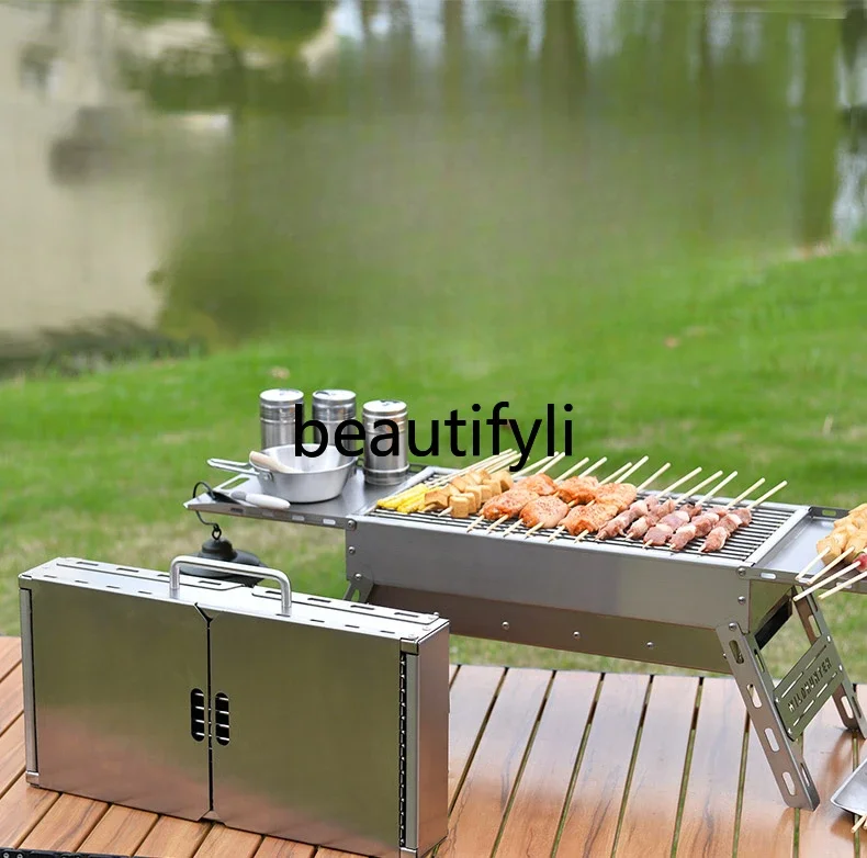 Outdoor folding grill camping picnic charcoal stainless steel portable grill kebab stove