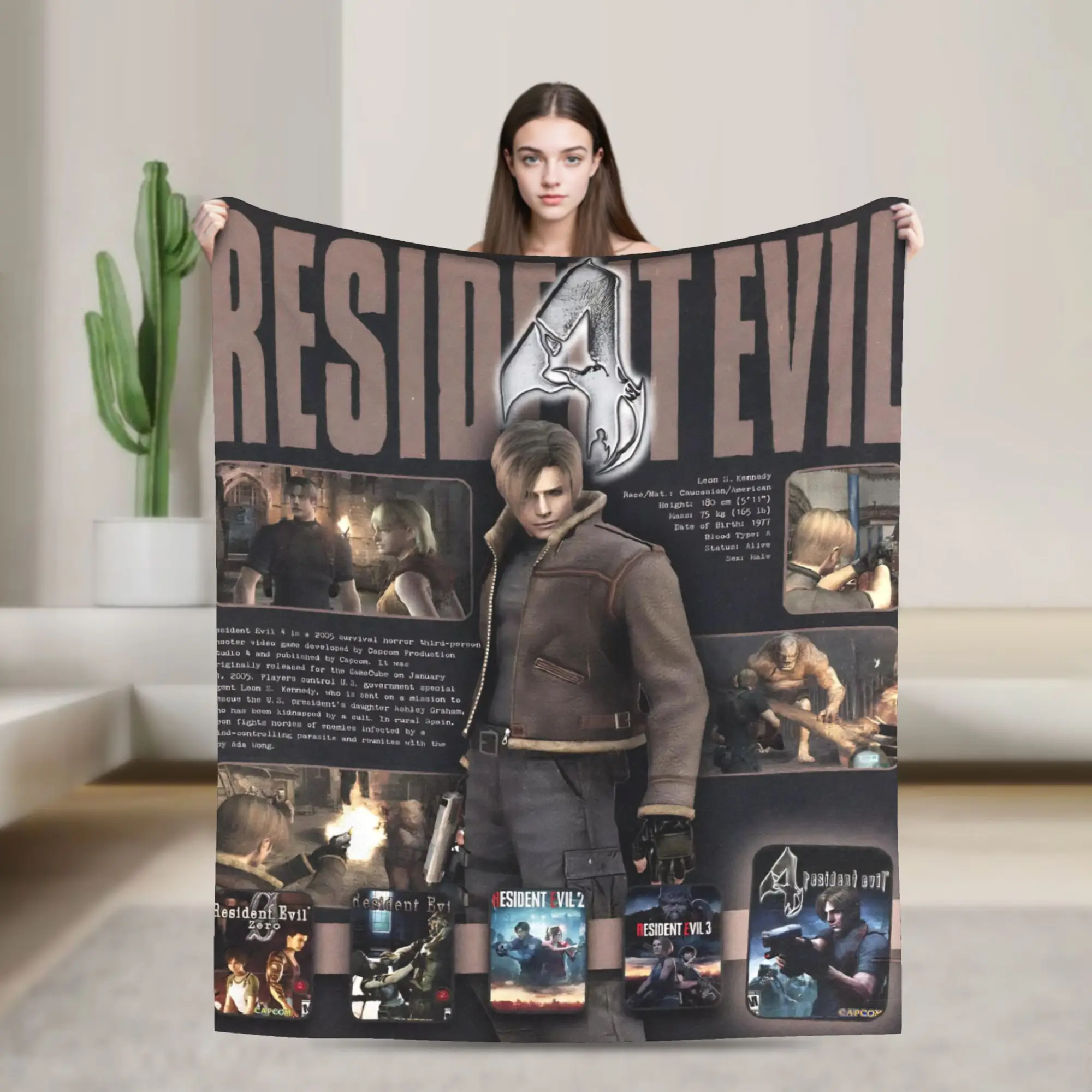 Super Warm Blanket Travel Leon Kennedy Resident Evil Throw Blanket  Flannel Bedspread For Outdoor Aesthetic Sofa Bed Cover