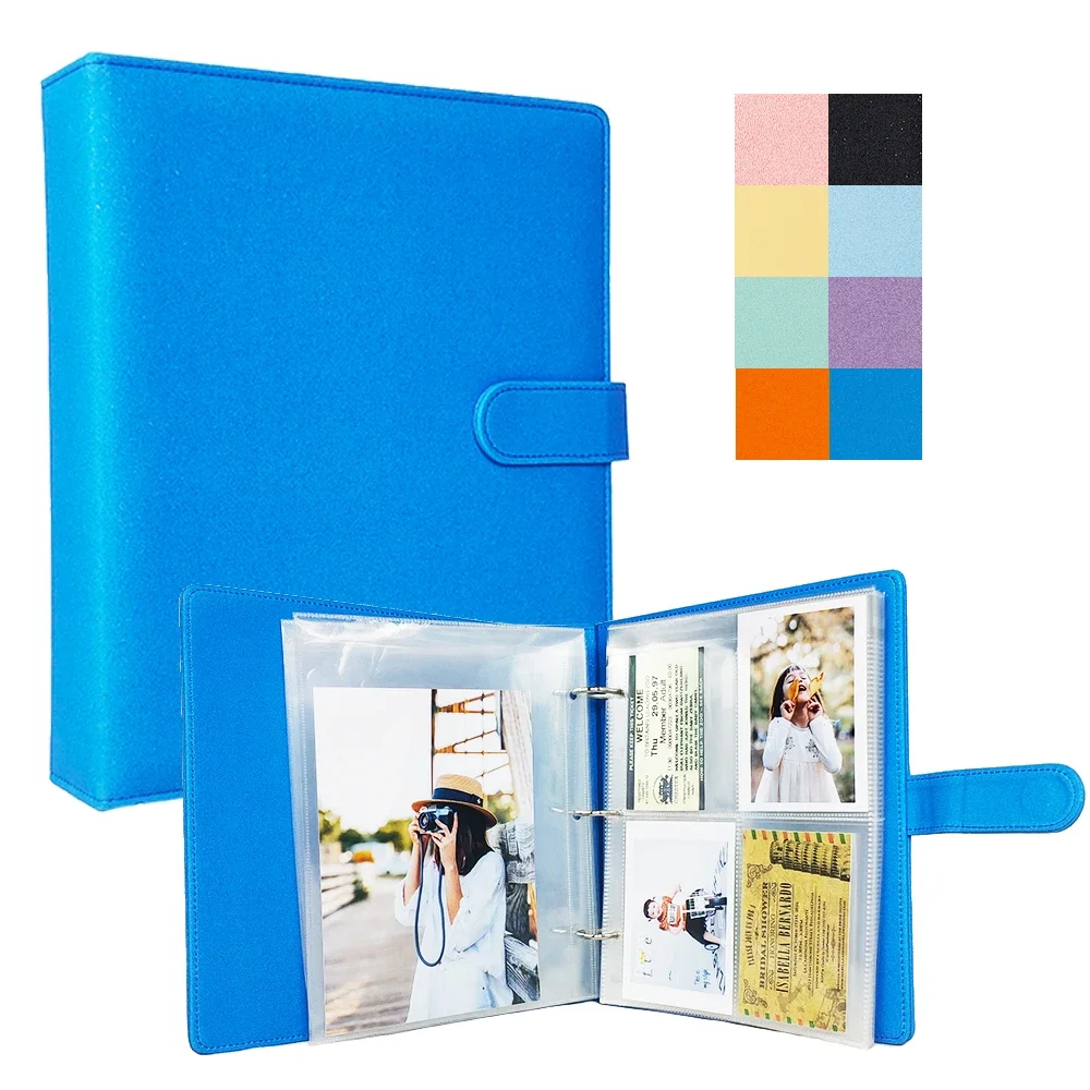 PLRBOK-A5 D Forma Recarregáveis Álbum de Fotos, 3 Anel, Fivela Magnética, Couro PU Glitter, Capa Binder, 10 × 15, 15 × 21, 1, 2, 4 Bolsos