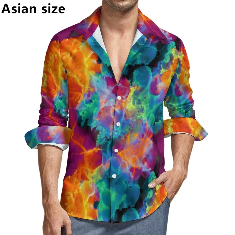 

Рубашка с 3D принтом тай-дай, красочные мужские рубашки с длинными рукавами, весенне-осенние повседневные мужские элегантные блузки, одежда унисекс Y2k