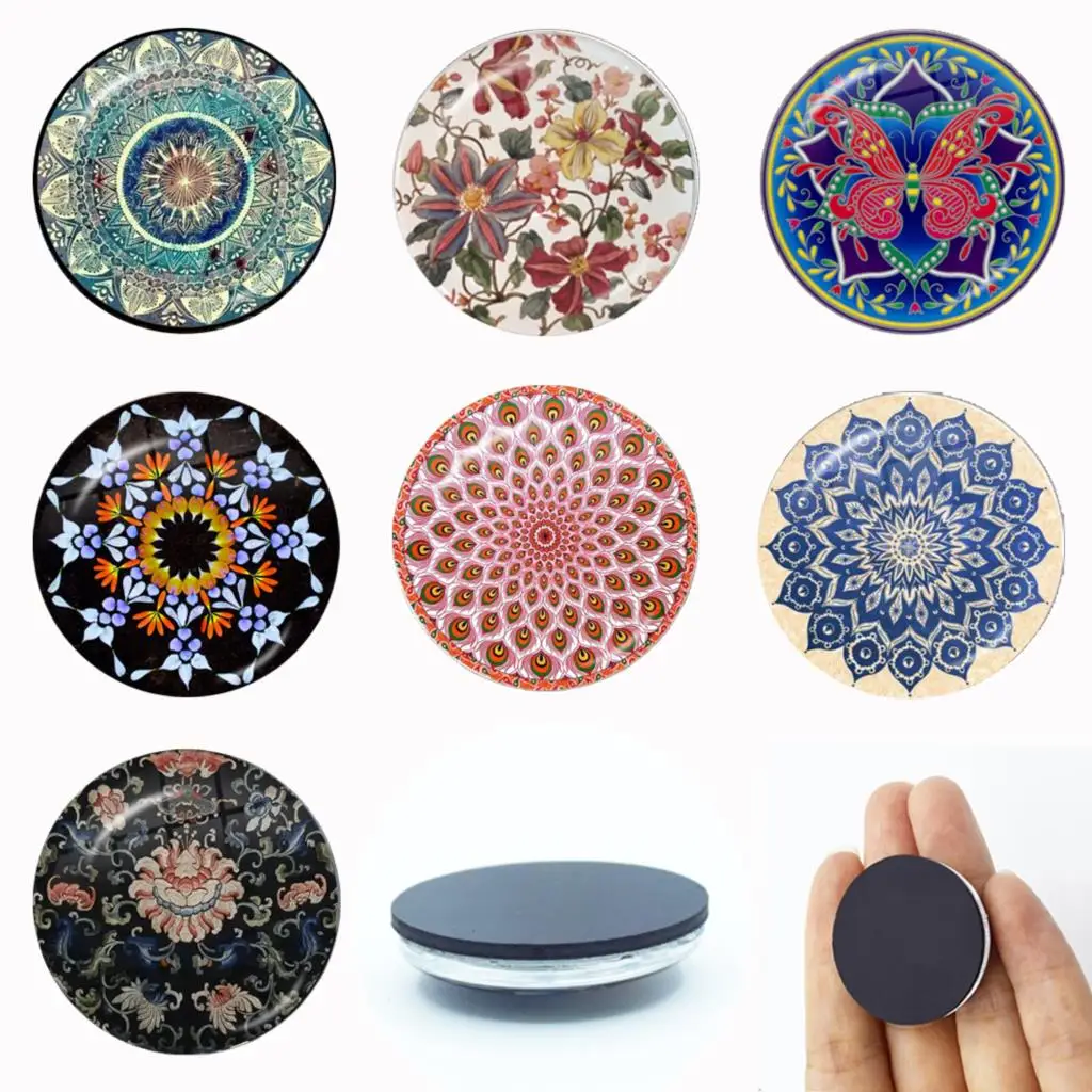 Mandala 30MM Glass Fridge Magnets Yoga Totem Crystal Magnetic Stickers Refrigerator Decoration Buddhism Home Decor