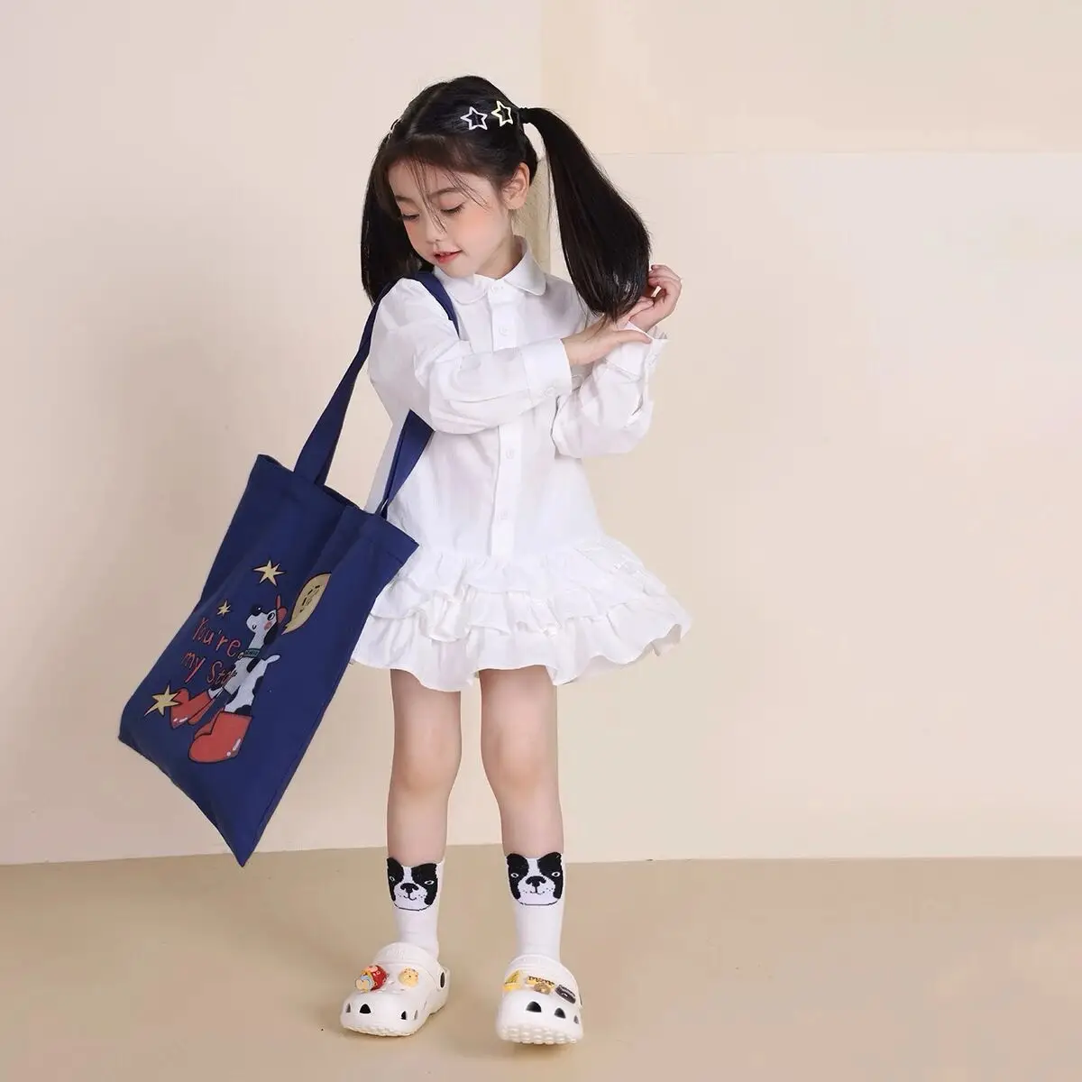 Spring Summer Plaid Shirt Dress for Girls Long Sleeve Fashionable New Style School Uniform Cake Dress Children's Clothing