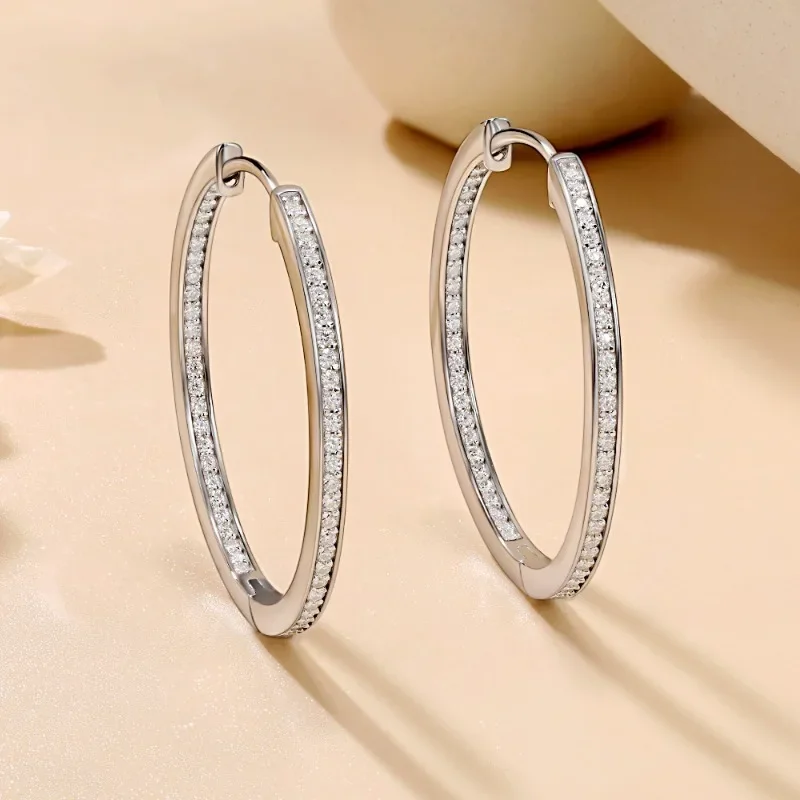 

32mm Iced Moissanite Hoop Earrings 925 Sterling Silver Women White Gold Plated Mosan Diamond Circle Huggie Earrings Pass Tester