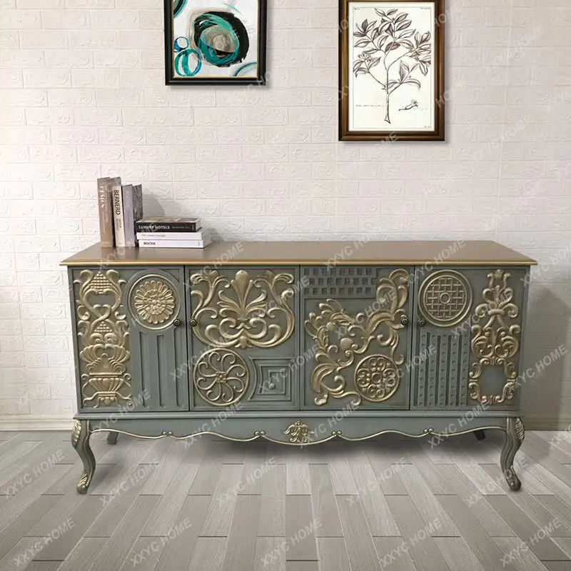 

Neoclassical Carved Partition Entrance Cabinet American Light Luxury Room Entry Shoe Cabinet Curio Cabinet Sideboard Cabinet