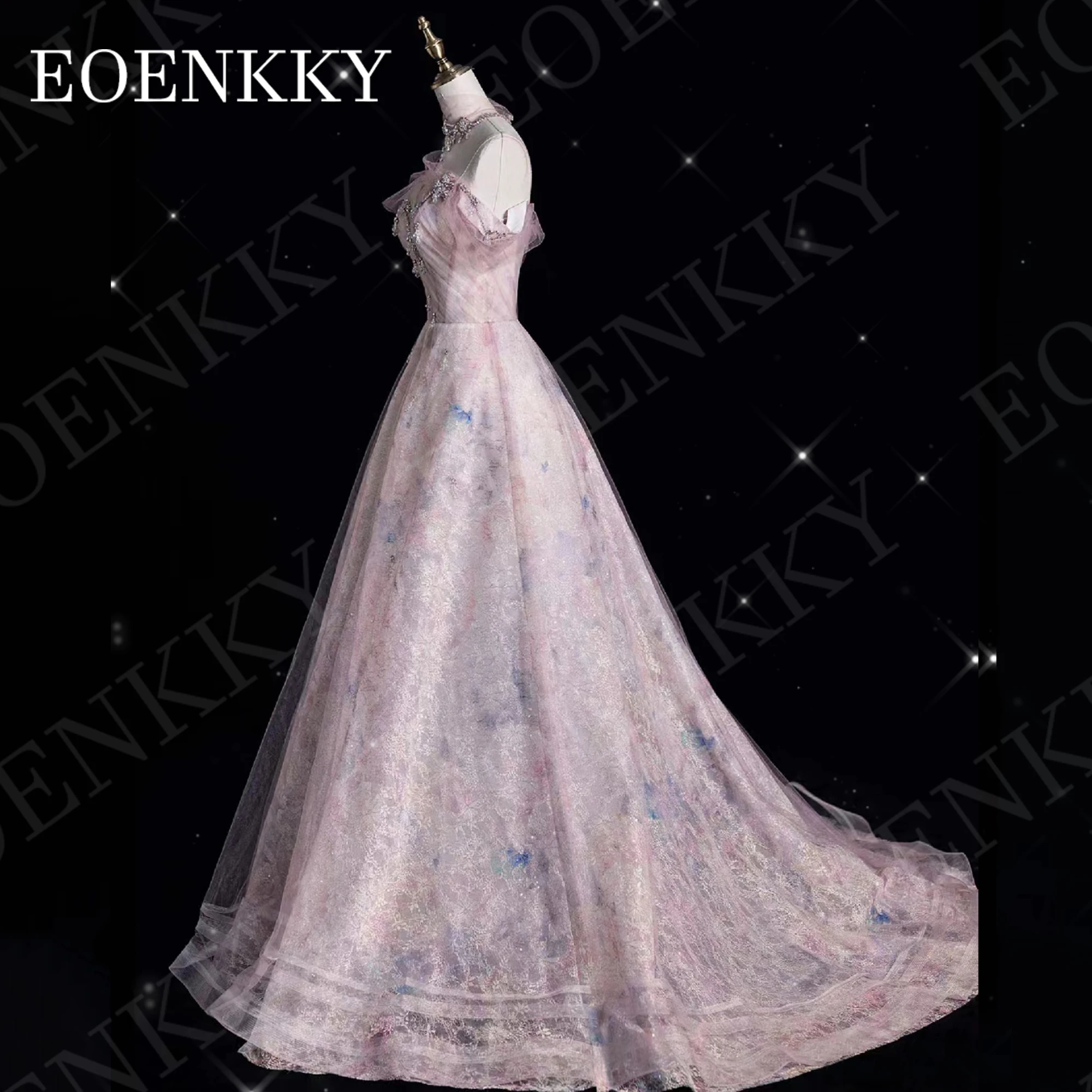 EOENKKY-Robe de Rhde luxe pour femme robe de Dubaï ligne A, cristal tulle robe de graduation avec poignées train amovible sans bretelles col en V 2024 Robe de bal 2024 robe de luxe Dubaï a - ligne Crystal tulle graduat