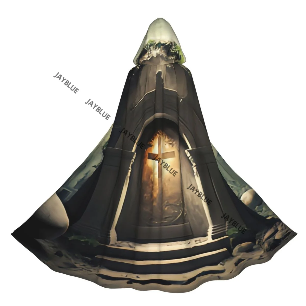 

Resurrection Of Sacred Christian Ancient Tomb In Cemetery Hooded Cloak Polyester Unisex Witch Cape Costume Accessory