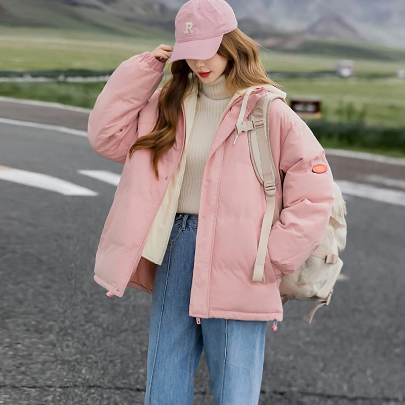 2024 Streetwear Women Pink Parkas Winter Warn Casual Loose Womens Jacket Down Coats Oversized Women\'s Soft Cotton Puffer Jackets