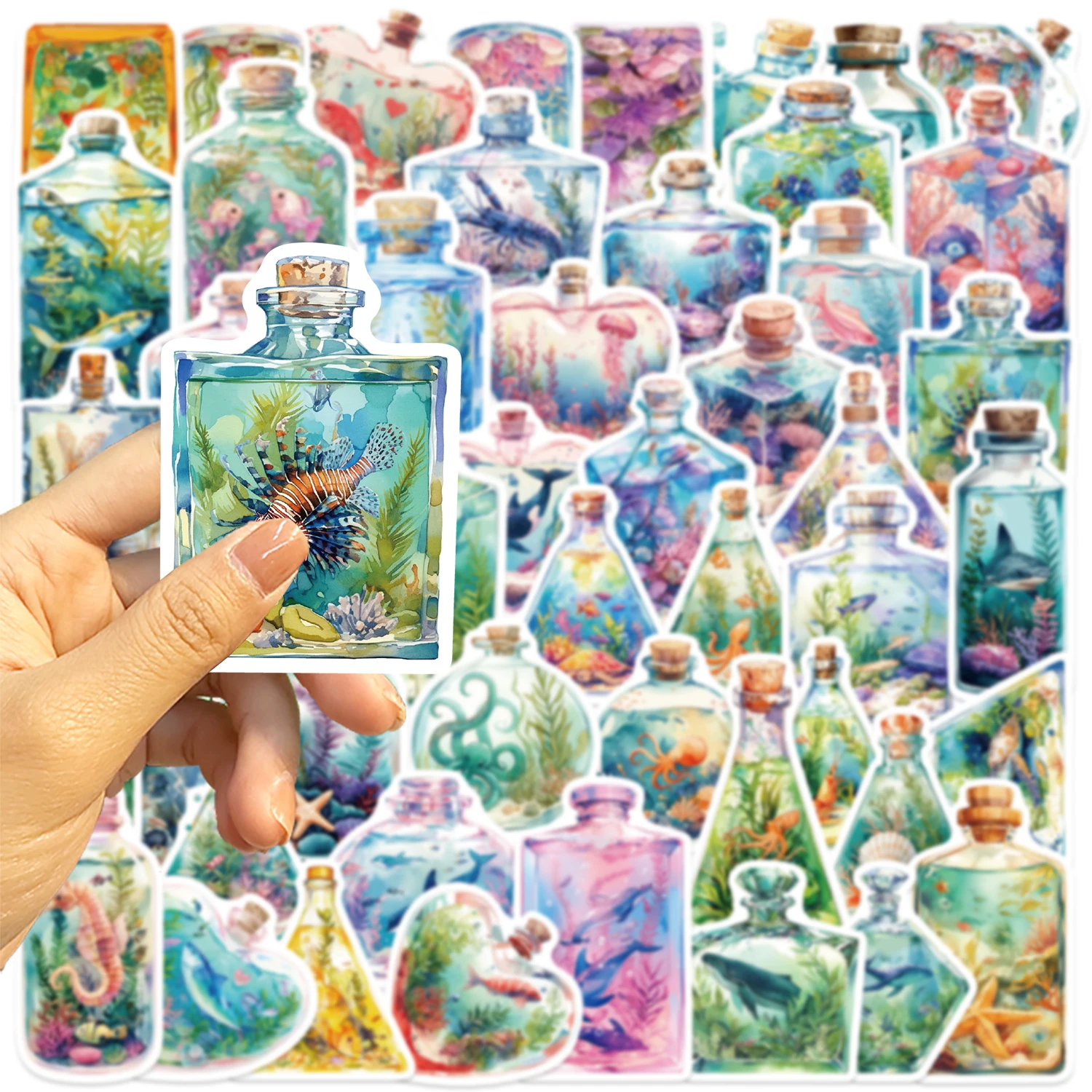 50 قطعة العالم تحت الماء في زجاجة ملصقات جمالية الحياة الساحلية شارات مقاومة للماء لتقوم بها بنفسك لوح التزلج حقيبة الجيتار ملصق #5