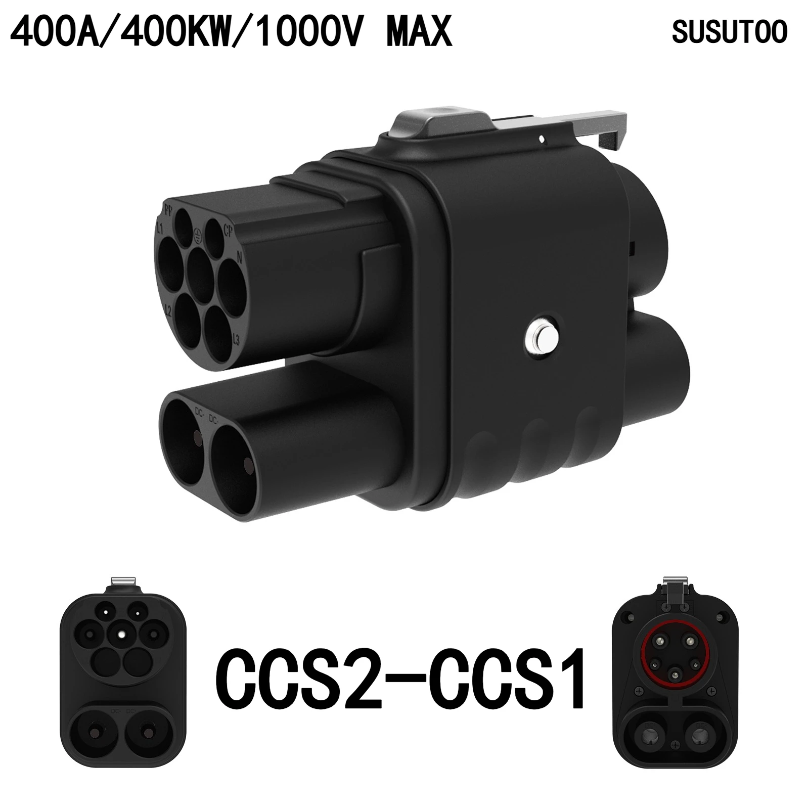 SUSUTOO CCS2 to CCS1 Adapter 400A 400kW compatible CCS2 to CCS1 DC+AC Electric Vehicle Charger DC 1000V Fast Ev Charging Adapter