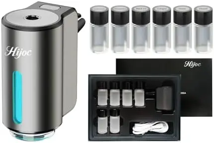 

Умный автомобильный освежитель воздуха и диффузор для эфирных масел – перезаряжаемый через USB, с автоматическим датчиком, 6 масел в комплекте