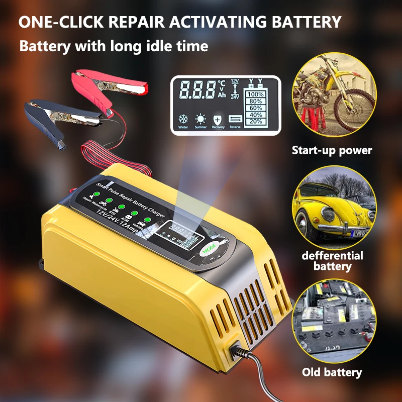 

Car Battery Charger 12V/12A 24V/6A Full Automatic Smart Battery Chargers Maintainer Portable Battery Chargers for Car Motorcycle