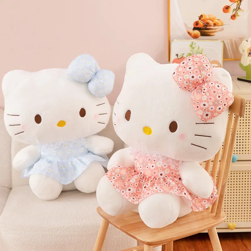 

Sanrio Kawaii Hello Kitty плюшевая игрушка милая наполненная кукла клетчатая юбка чучело для детей подарок на день рождения подарок для девочек