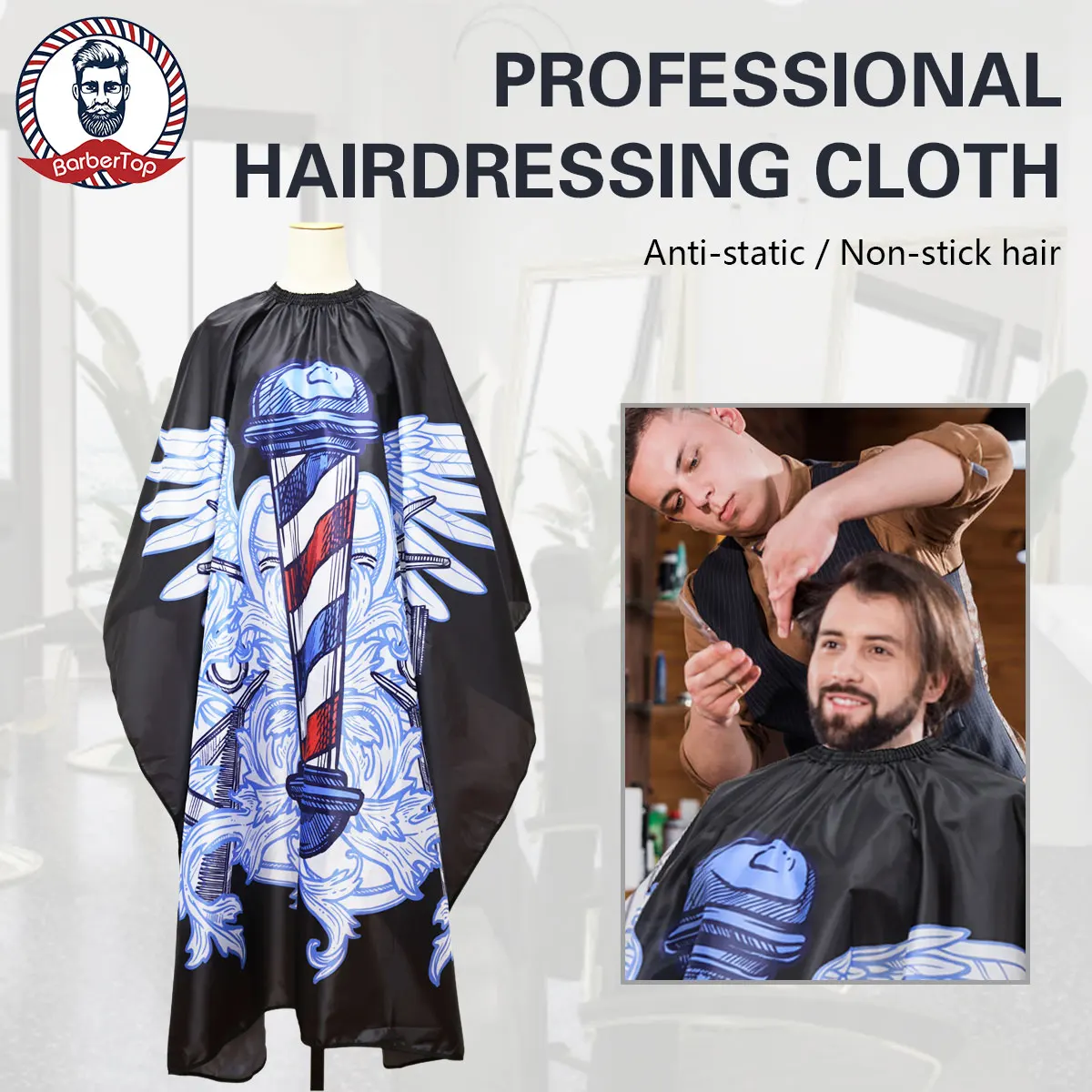 Blue Barber Haircut Cloth Apron Hair Cut Cape Gown Hairdressing Coat for Hairdresser Barbershop Salon Accessory