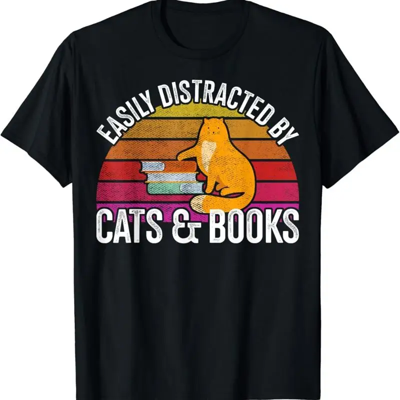 Easily Distracted By Cats _ Books For Avid Readers Cat T Shirt