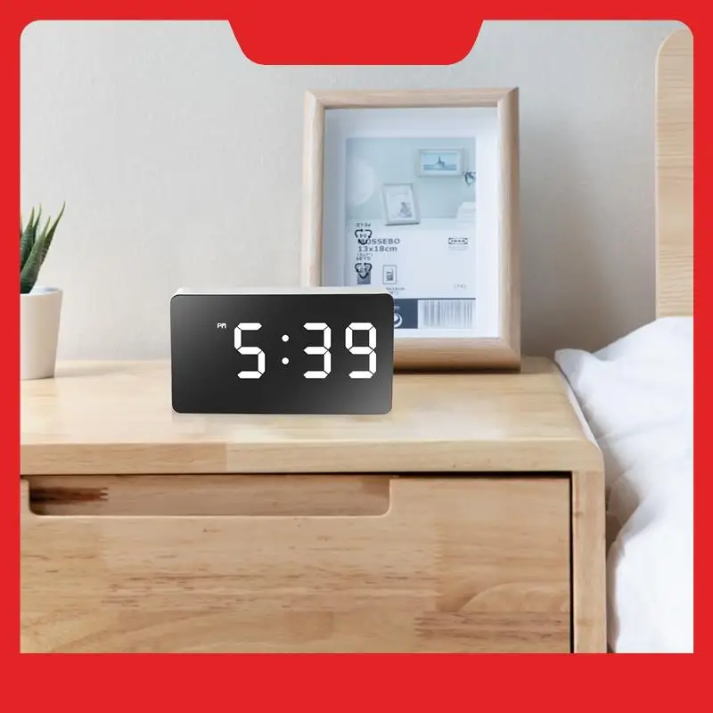 

A32HOT-LED Multifunctional Mirror Clock, Digital Alarm Snooze Display Time Night LCD Light,Desktop USB 5V/No Battery Home Decor